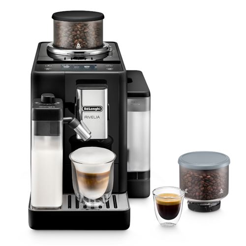 Cafetera superautomática – De’Longhi Rivelia EXAM440.55.B, Molinillo integrado, 2 depósitos de café…
